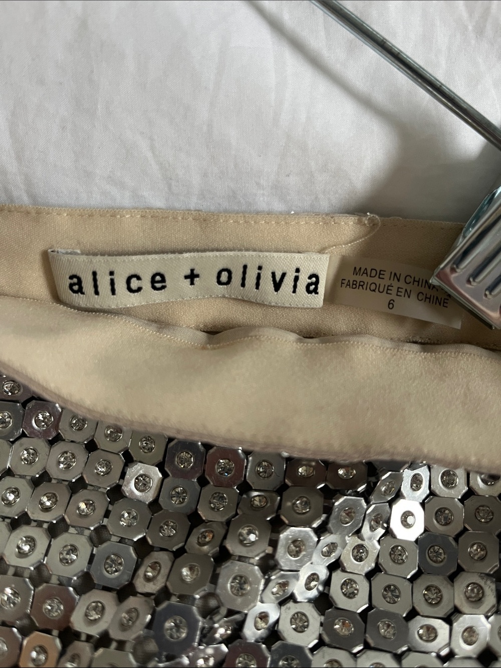 Alice & Olivia Riley low rise chainmail micro skirt rhinestones shiny metal - Picture 8 of 13